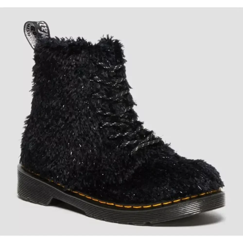 Dr. Martens Girls Junior Black Tinsel Fur 1460 Pascal Lace Up Boots Size 4 M